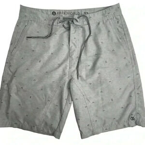 Freeworld Men's Gray Geometric Print Hybrid Board Shorts Swim‎ Size 32